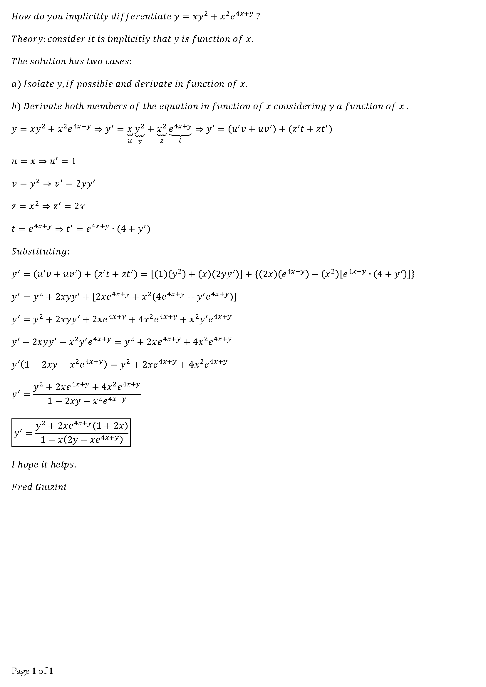 How Do You Implicitly Differentiate Y Xy2 X 2 E4xy Socratic